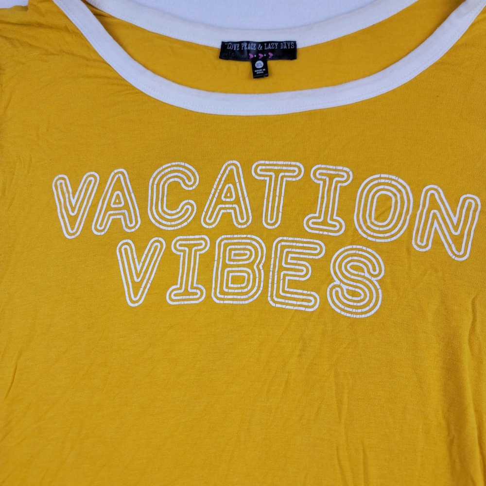 Love Peace & Lazy Days Yellow Vacation Vibes Ringer Graphic T-Shirt XL